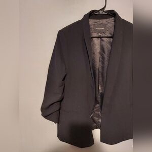 Banana Republic Ruched Sleeve Black Blazer Womens M Open Front Office Old Money
